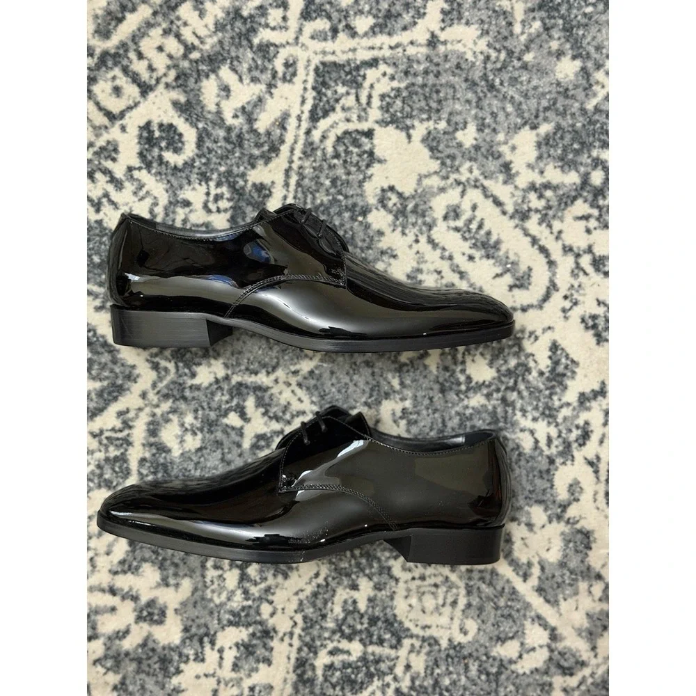 New SAINT LAURENT Paris Black Patent Leather DEVON 25 DERBY